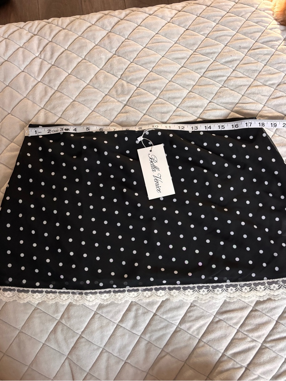 Bella Venice Black and White Polka Dot Mini Skirt with White Lace Trim